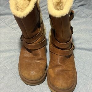 UGG Tan Shearling-Lined Buckle Boots